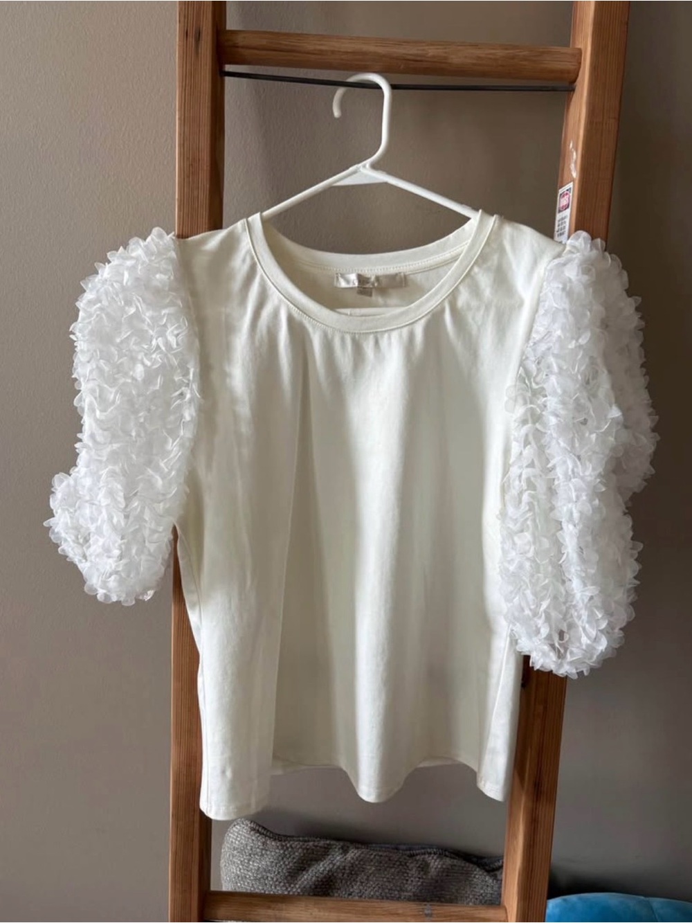 Anthropologie Cream Puff Sleeve Ruffle Top